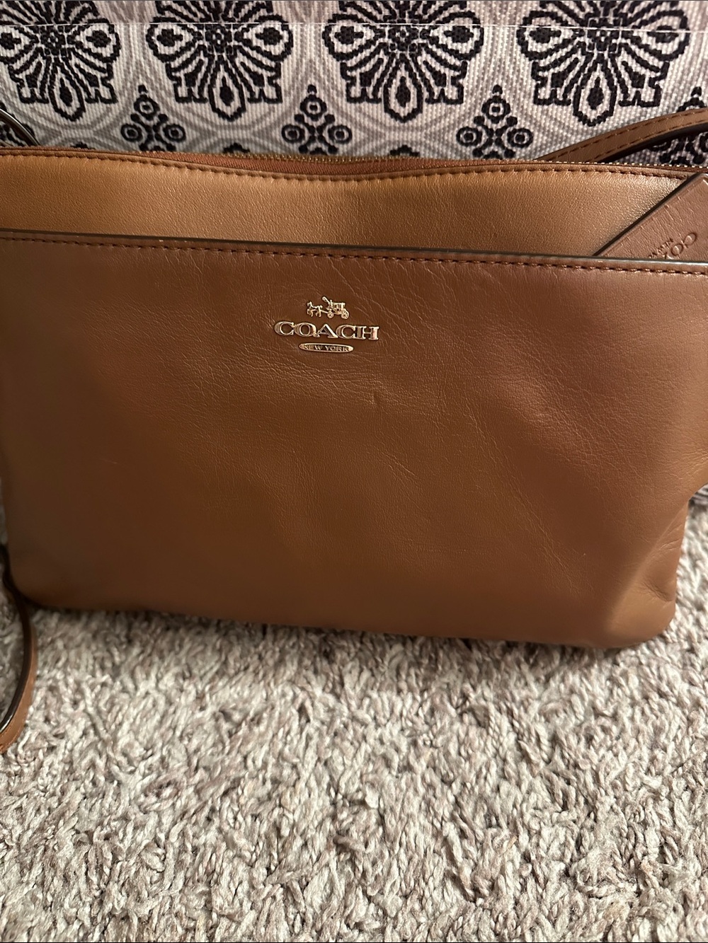 Coach Brown Leather- leather strap Crossbody with Gold Logo